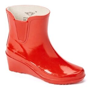 Women's Rainboots, Ankle Wedge Rubber Rain Boots, RB-5102, Red
